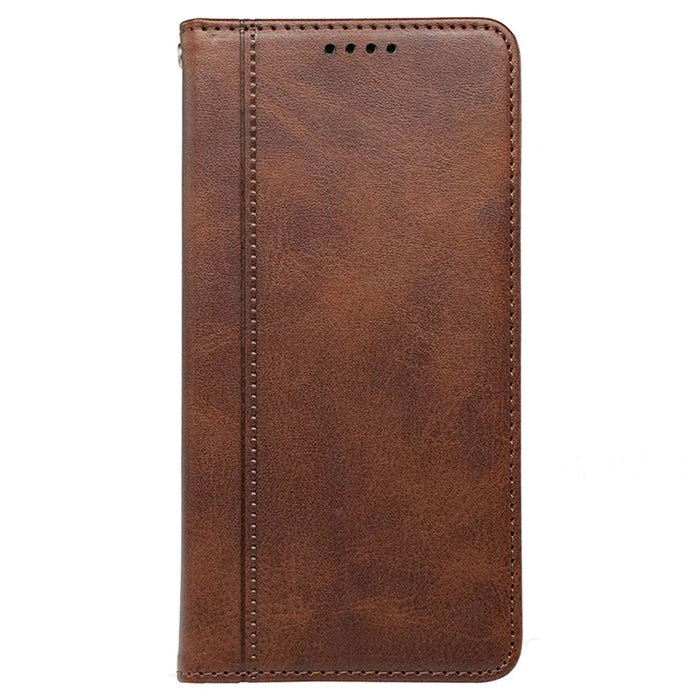 For Samsung Galaxy A35 5G Wallet Case Leather Phone Cover Calf Texture Strong Magnetic Closure - Brown - 5