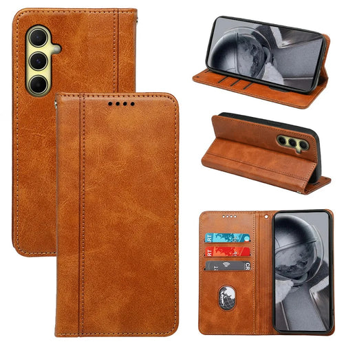 For Samsung Galaxy A05s 4G Phone Case Calf Texture Card Slots PU Leather Flip Cover - Yellow - 1
