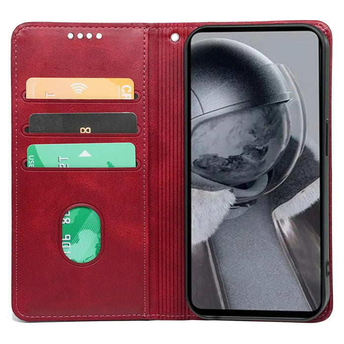 For Samsung Galaxy S24 Card Slots Case Calf Texture PU Leather Phone Cover - Red - 2