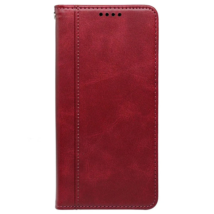 For Samsung Galaxy S24 Card Slots Case Calf Texture PU Leather Phone Cover - Red - 5