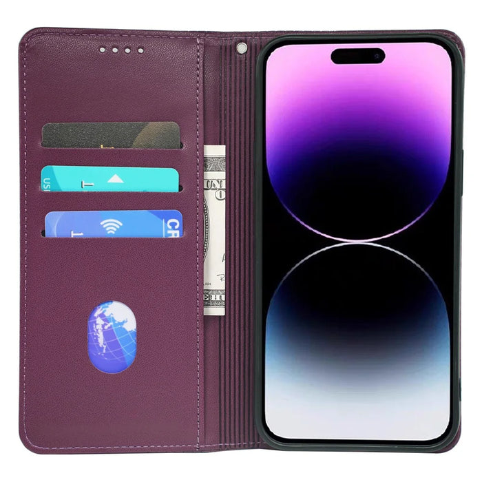 For iPhone 15 Pro Case Four-Leaf Clover Leather Flip Phone Cover - Dark Purple - 2