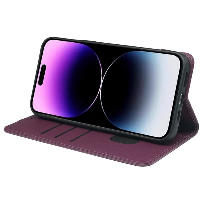 For iPhone 15 Pro Case Four-Leaf Clover Leather Flip Phone Cover - Dark Purple - 4