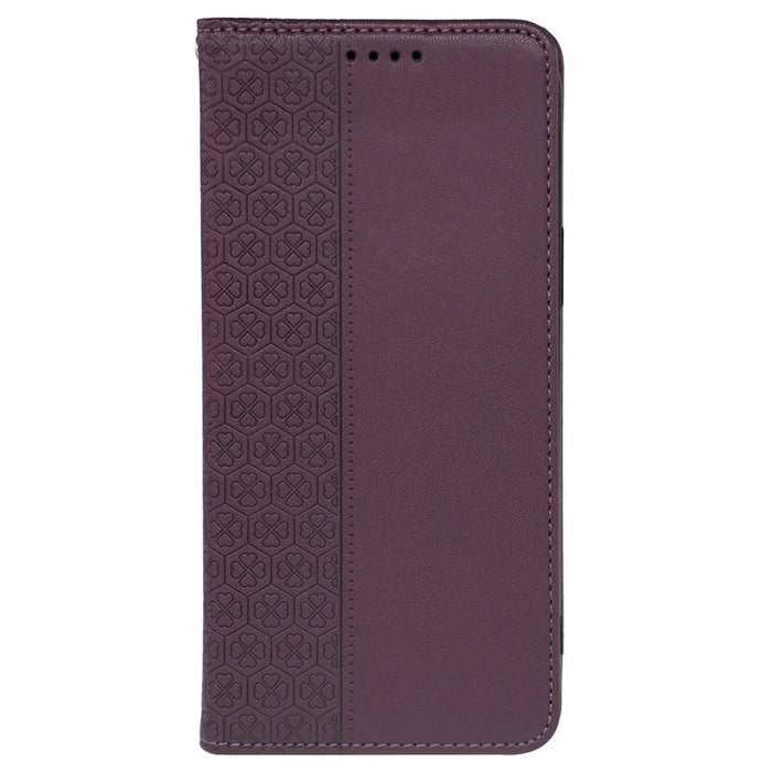 For iPhone 15 Pro Case Four-Leaf Clover Leather Flip Phone Cover - Dark Purple - 5