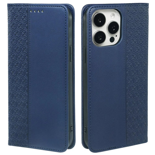 For iPhone 15 Pro Max Case Four-Leaf Clover Leather Flip Phone Cover - Blue - 1