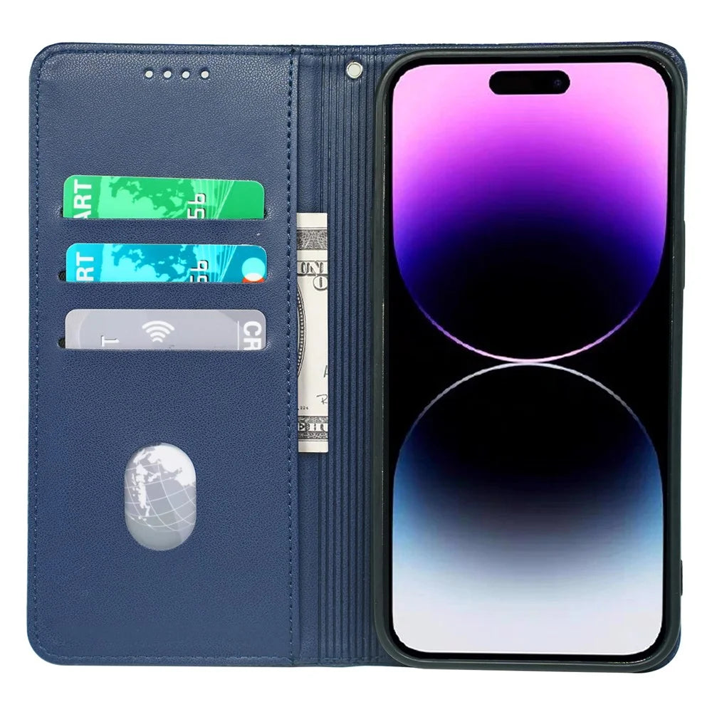 For iPhone 15 Pro Max Case Four-Leaf Clover Leather Flip Phone Cover - Blue - 2