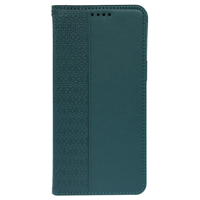 For iPhone 14 Pro Case Wallet Card Slots Leather Phone Cover Clover Imprint - Green - 5