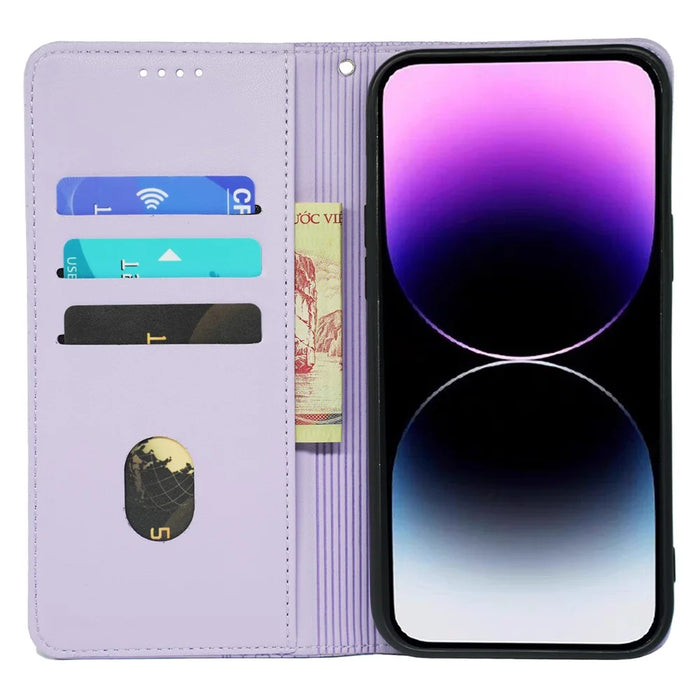 For iPhone 13 Pro Max Wallet Case Four-Leaf Clover Leather Phone Cover - Light Purple - 2