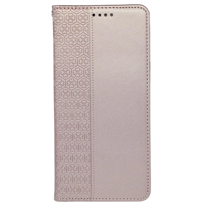 For iPhone 13 Pro Case Four-Leaf Clover Imprinted Leather Folio Phone Cover - Rose Gold - 5