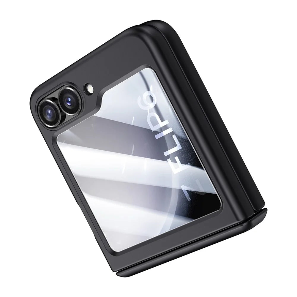 For Samsung Galaxy Z Flip7 FE 5G / Z Flip6 5G Case Hinge Protection PC  Phone Cover with Tempered Glass Rear Screen Film - Black - 2