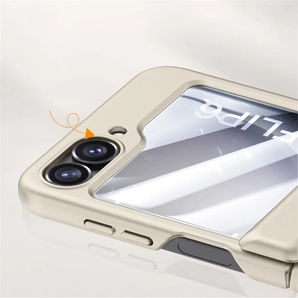 For Samsung Galaxy Z Flip7 FE 5G / Z Flip6 5G Case Hinge Protection PC  Phone Cover with Tempered Glass Rear Screen Film - Black - 7