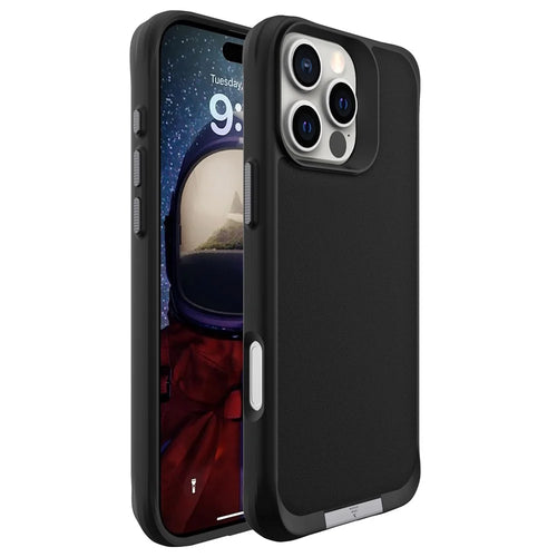 Taurustar Series For iPhone 16 Pro Max Case Kickstand Design PC+TPU Phone Cover - Black - 1