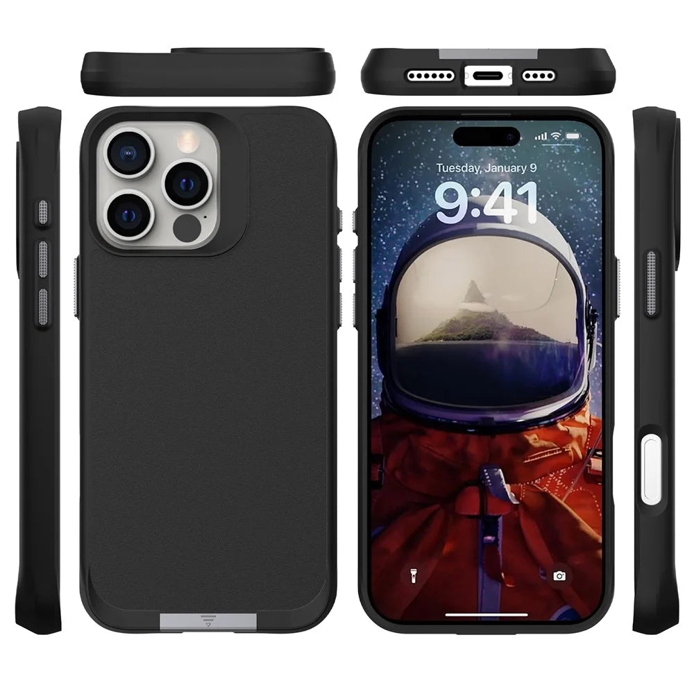 Taurustar Series For iPhone 16 Pro Max Case Kickstand Design PC+TPU Phone Cover - Black - 4