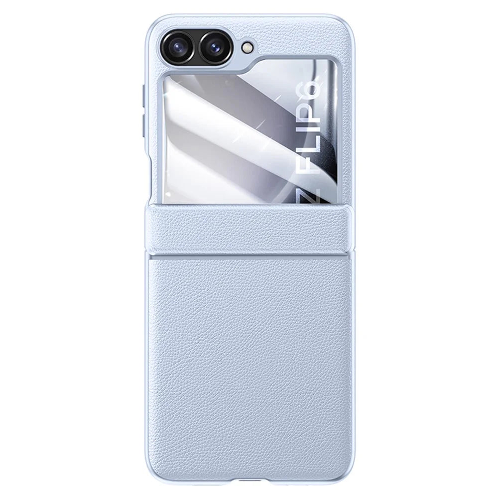 For Samsung Galaxy Z Flip7 FE 5G / Z Flip6 5G Case Leather+PC Hinge Design Phone Cover with Rear Screen Film - Purple - 3