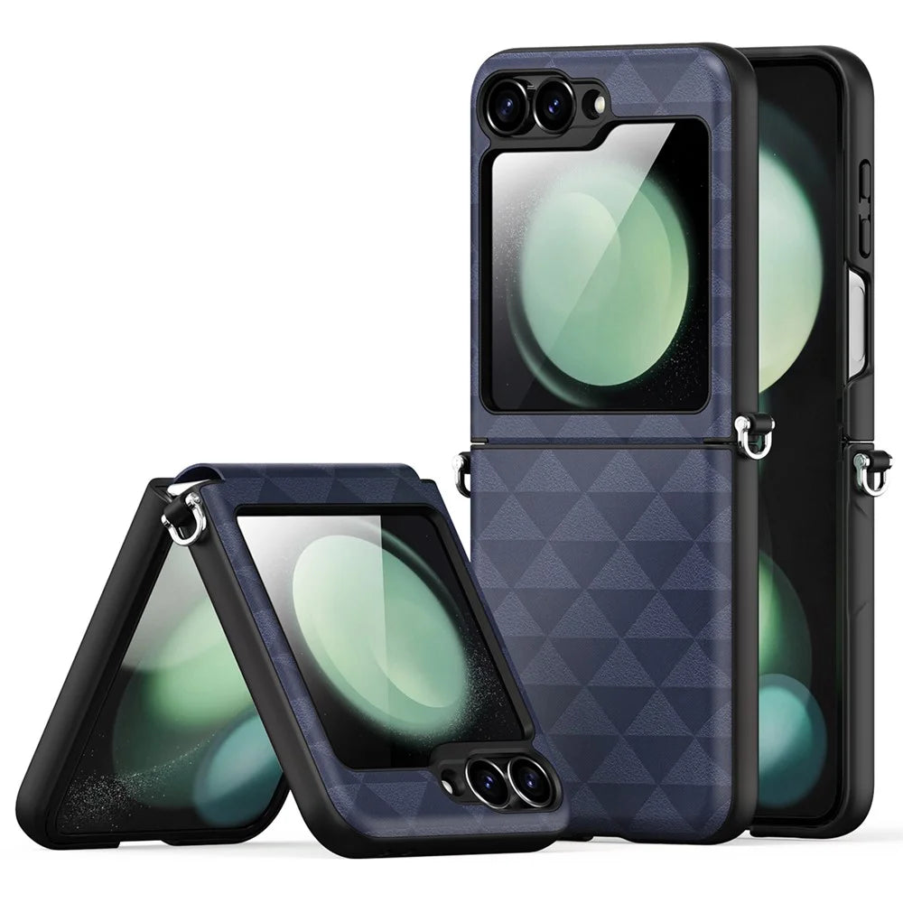 DUX DUCIS Fitt Series for Samsung Galaxy Z Flip7 FE 5G / Z Flip6 5G Case Rhombus Leather+TPU Phone Cover - Blue - 1