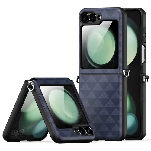 DUX DUCIS Fitt Series for Samsung Galaxy Z Flip7 FE 5G / Z Flip6 5G Case Rhombus Leather+TPU Phone Cover - Blue - 1