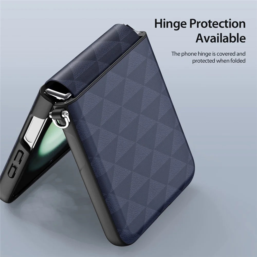 DUX DUCIS Fitt Series for Samsung Galaxy Z Flip7 FE 5G / Z Flip6 5G Case Rhombus Leather+TPU Phone Cover - Blue - 4
