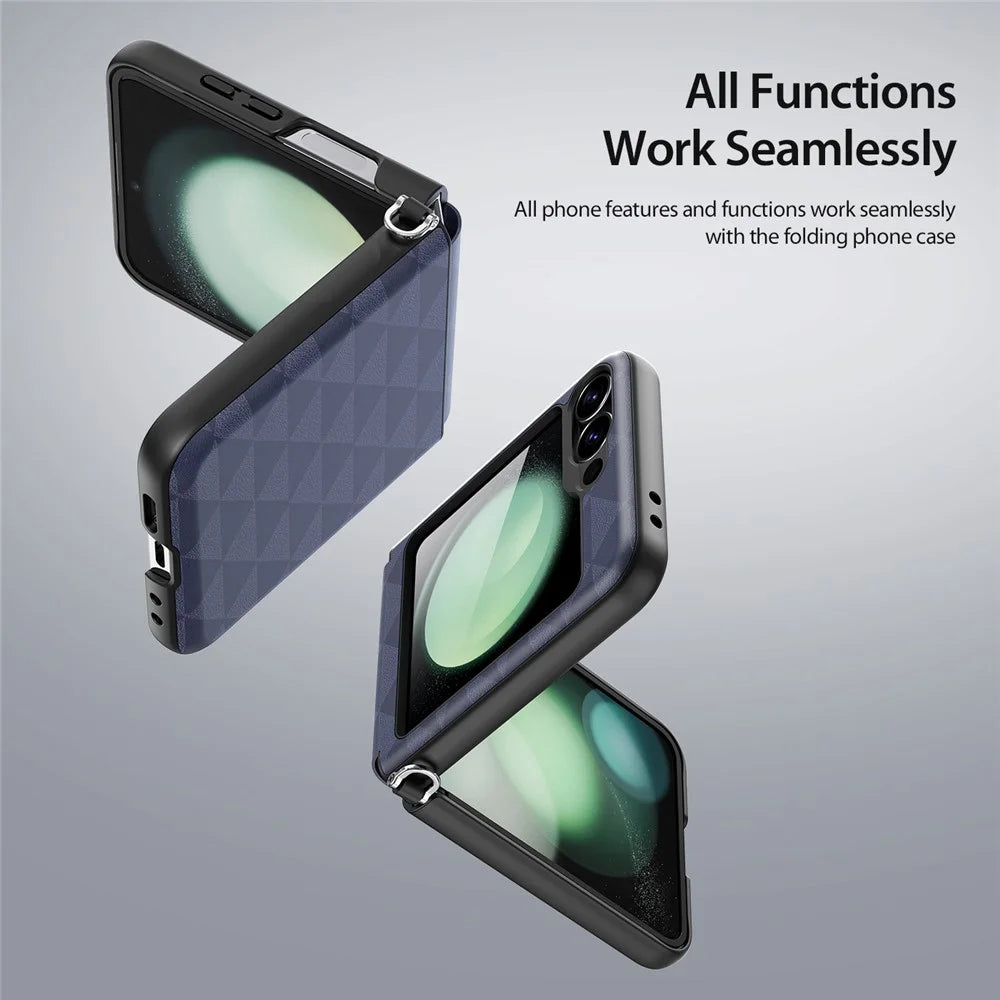 DUX DUCIS Fitt Series for Samsung Galaxy Z Flip7 FE 5G / Z Flip6 5G Case Rhombus Leather+TPU Phone Cover - Blue - 6