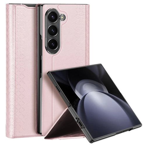 For Samsung Galaxy Z Fold6 5G Magnetic Case DUX DUCIS Bril Series Leather+PC Phone Cover with Stand - Pink - 1