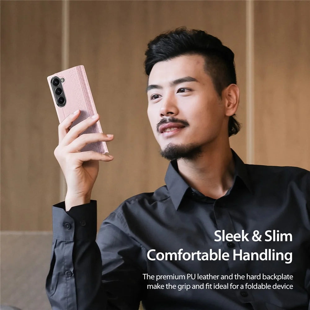 For Samsung Galaxy Z Fold6 5G Magnetic Case DUX DUCIS Bril Series Leather+PC Phone Cover with Stand - Pink - 4
