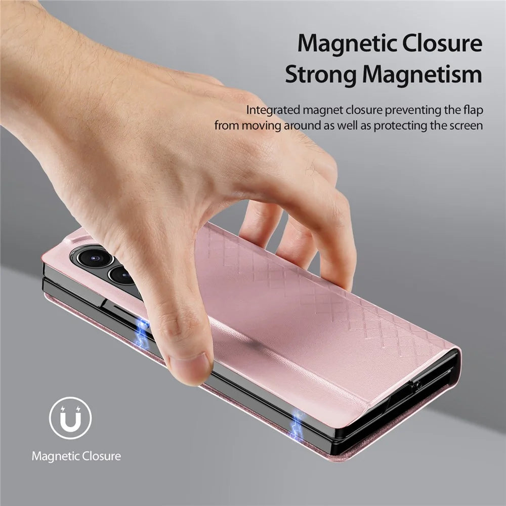 For Samsung Galaxy Z Fold6 5G Magnetic Case DUX DUCIS Bril Series Leather+PC Phone Cover with Stand - Pink - 6