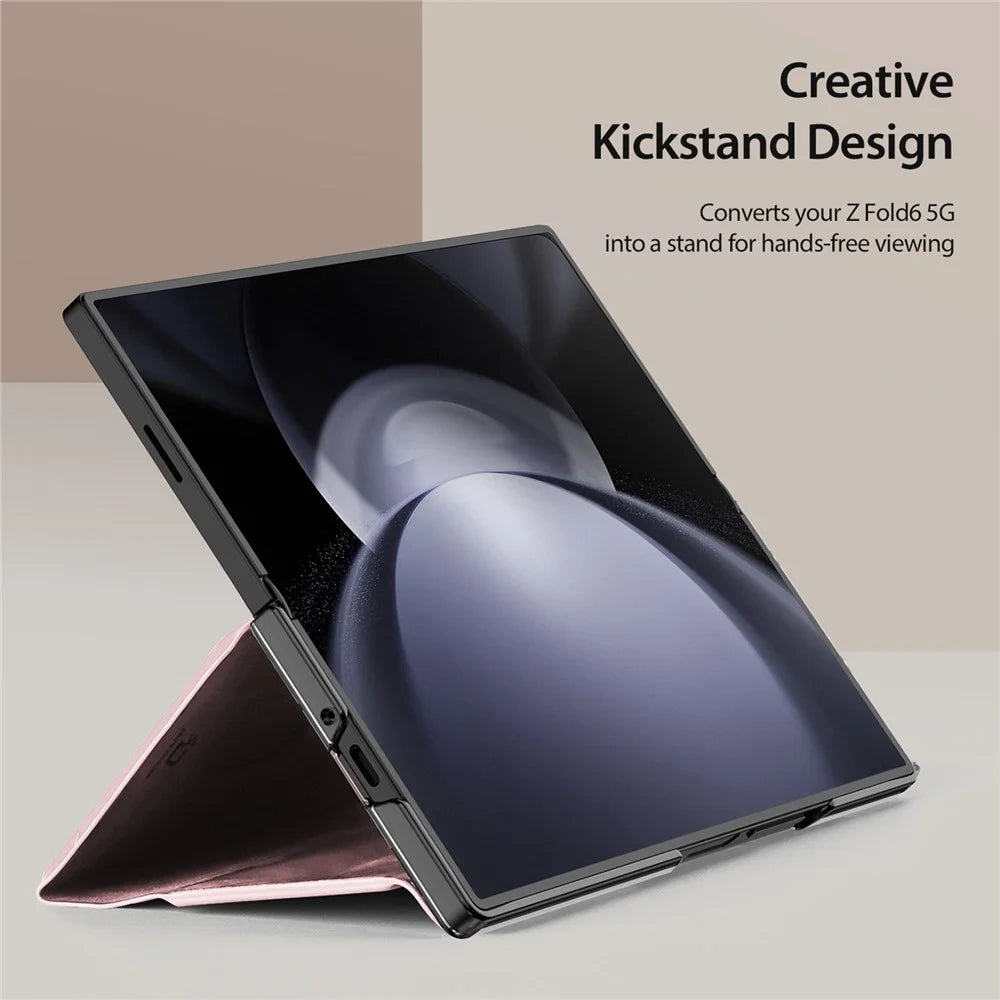 For Samsung Galaxy Z Fold6 5G Magnetic Case DUX DUCIS Bril Series Leather+PC Phone Cover with Stand - Pink - 7