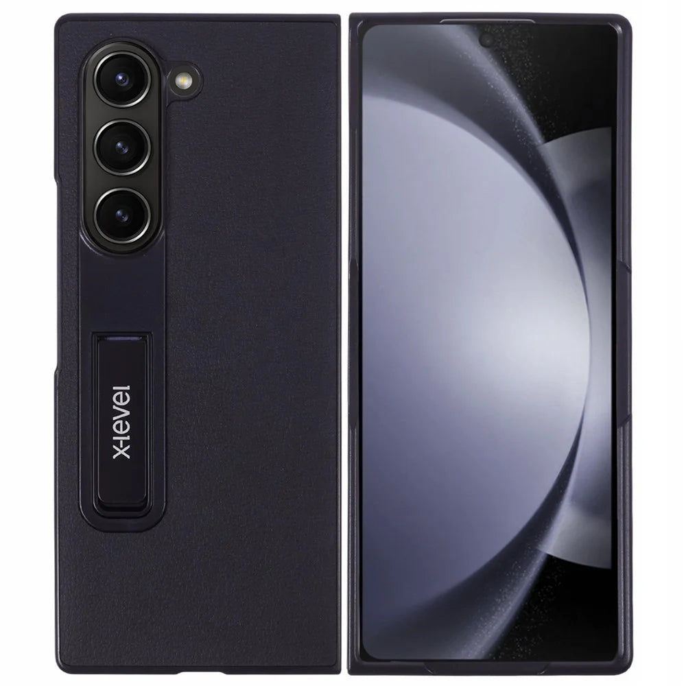 X-LEVEL For Samsung Galaxy Z Fold6 5G Magnetic Kickstand Phone Case PU Leather+PC Phone Cover - Black - 1