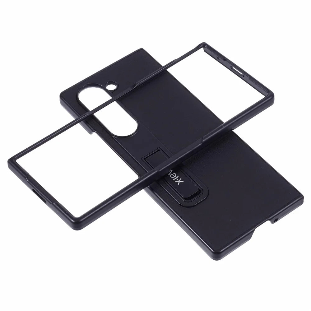 X-LEVEL For Samsung Galaxy Z Fold6 5G Magnetic Kickstand Phone Case PU Leather+PC Phone Cover - Black - 6