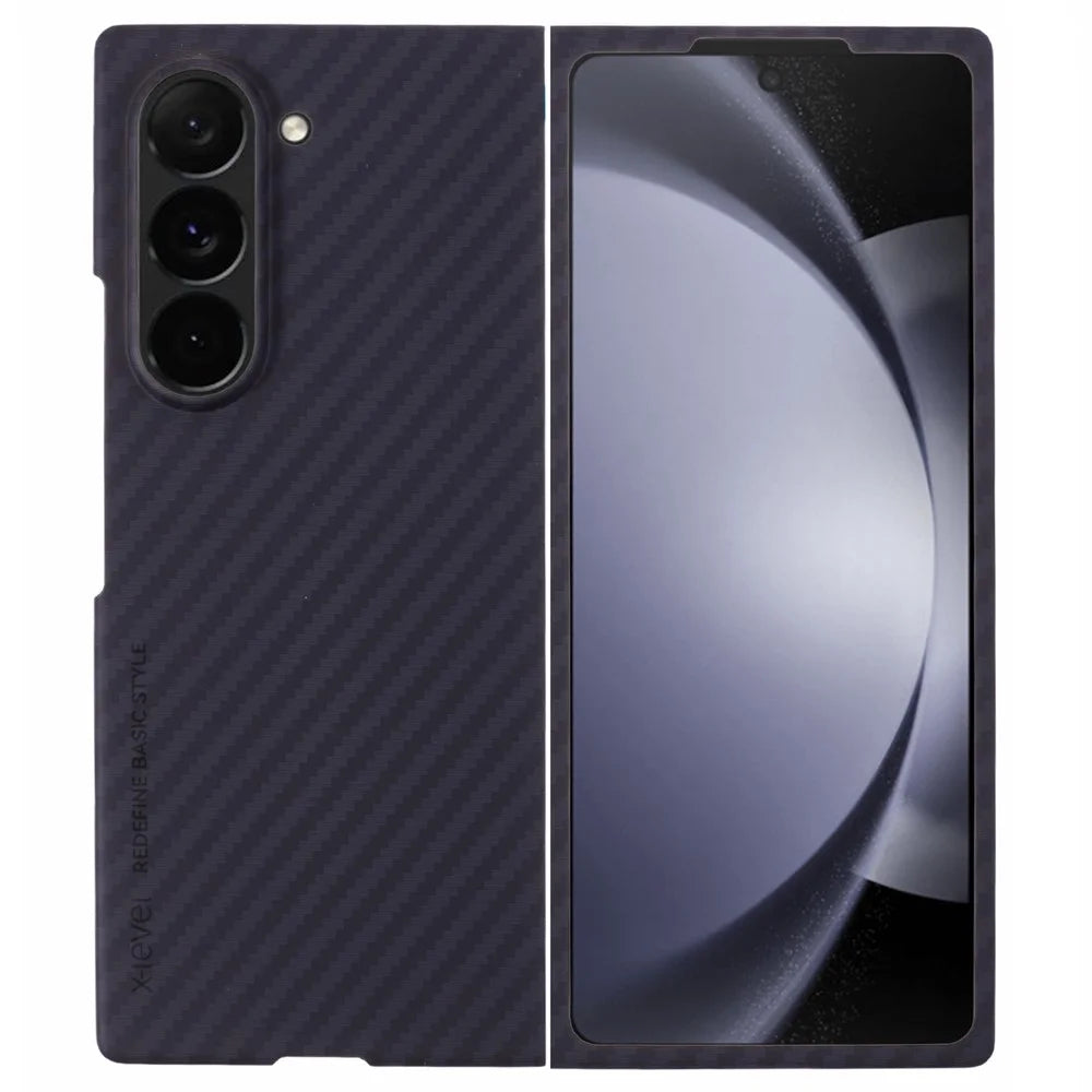 X-LEVEL For Samsung Galaxy Z Fold6 5G Phone Case PC Mobile Phone Cover Carbon Fiber Texture Phone Shell - 1