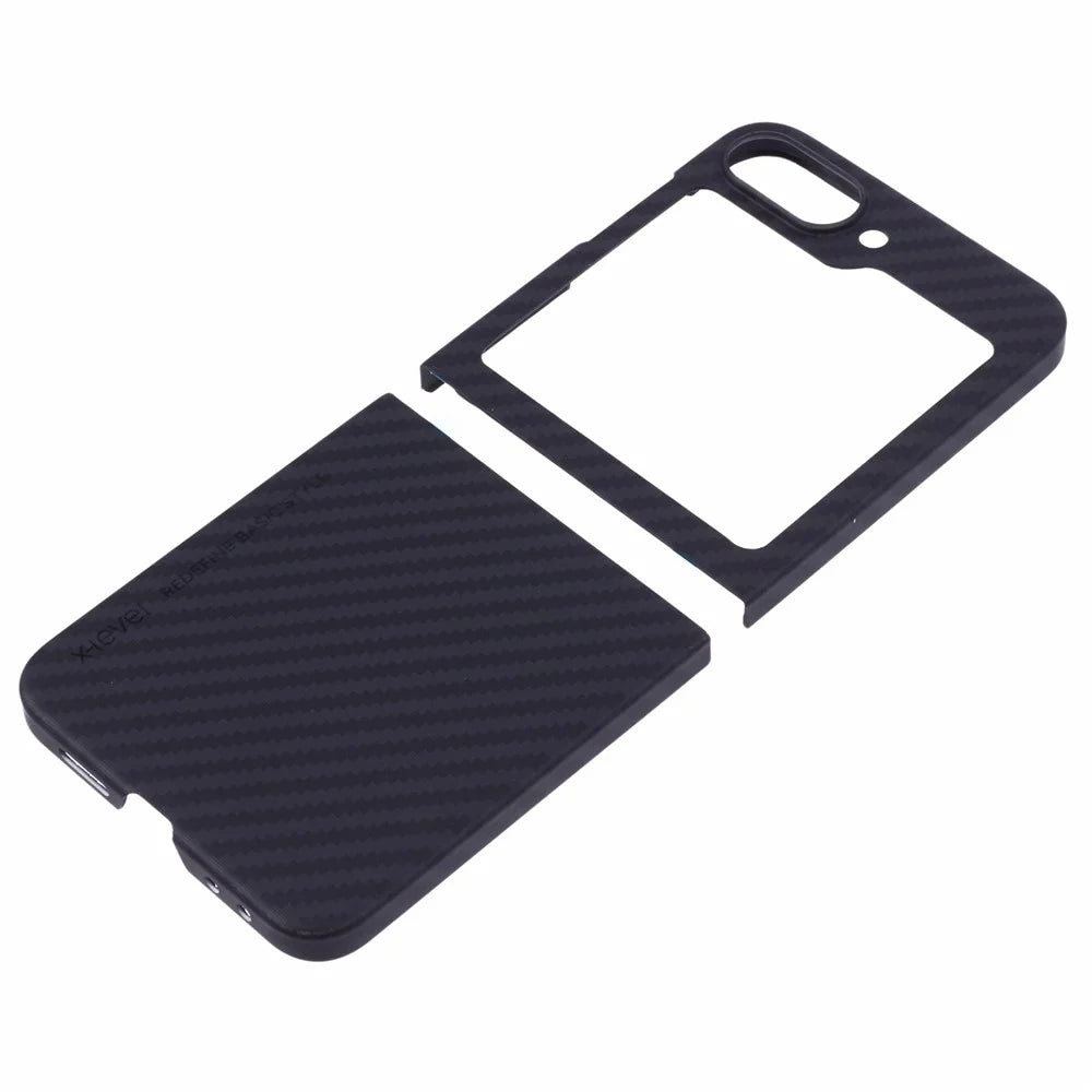 X-LEVEL For Samsung Galaxy Z Flip7 FE 5G / Z Flip6 5G Mobile Phone Case Carbon Fiber Texture PC Mobile Phone Back Cover - 4