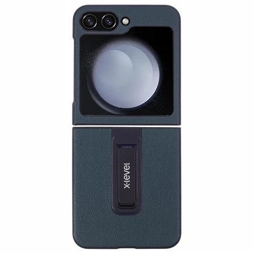 X-LEVEL For Samsung Galaxy Z Flip7 FE 5G / Z Flip6 5G Magnetic Kickstand Folding Phone Case PU Leather Coated PC Cover - Midnight Green - 1