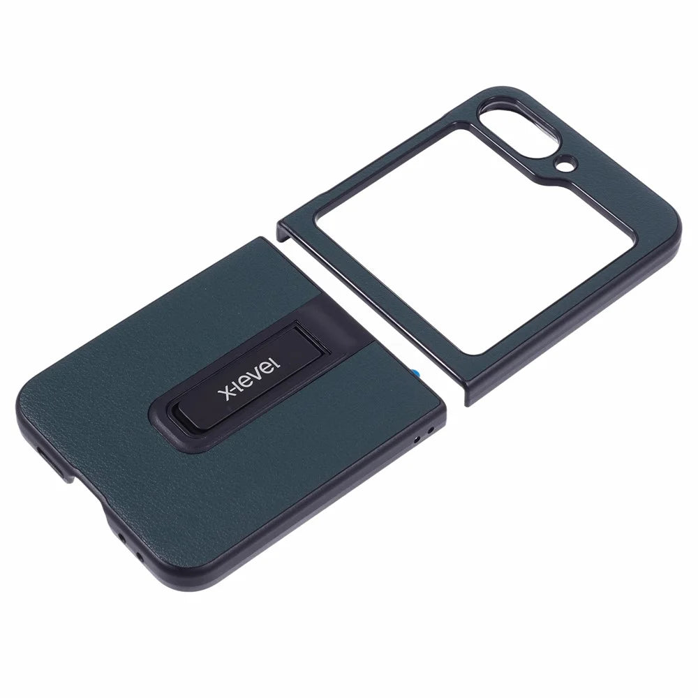 X-LEVEL For Samsung Galaxy Z Flip7 FE 5G / Z Flip6 5G Magnetic Kickstand Folding Phone Case PU Leather Coated PC Cover - Midnight Green - 4