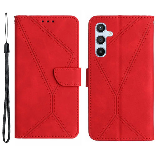 HT05 For Samsung Galaxy S24 FE Case Leather Magnetic Clasp Wallet Flip Phone Cover - Red - 1