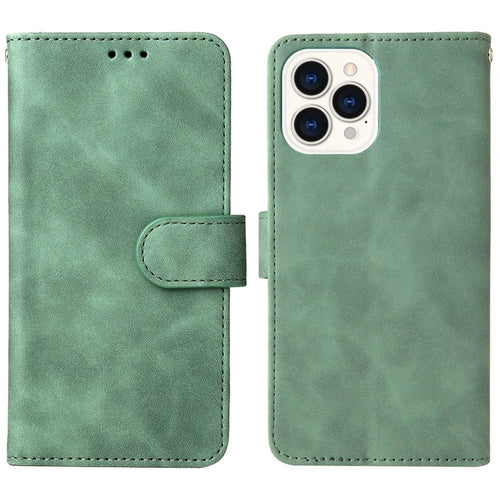 PU Leather Wallet Folio Flip Case for iPhone 14 Pro, Skin-touch Feeling Foldable Stand Protective Phone Cover - Green - 1