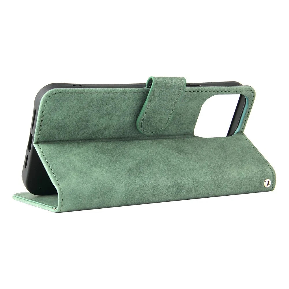 For iPhone 14 Pro Max Skin-touch Feeling PU Leather Case Stand Wallet Full Protection Inner TPU Phone Cover - Green - 3