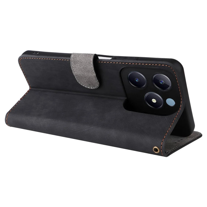 For Realme Note 60x 4G / C63 4G / C61 4G / Narzo N63 4G Stand Case RFID Blocking Leather Phone Cover with Strap - Black - 4