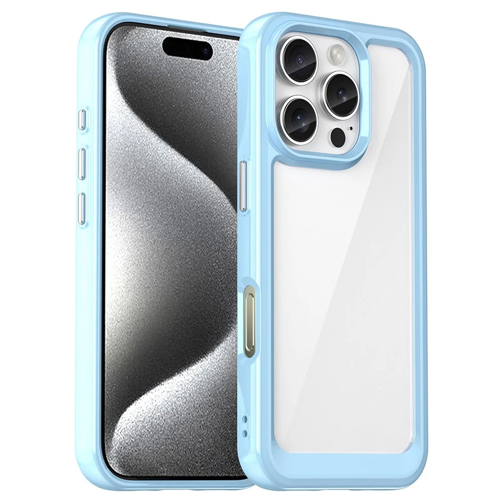 For iPhone 16 Pro Case TPU Frame Clear Acrylic Back Phone Cover - Blue - 1