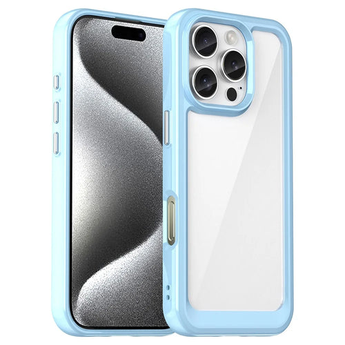 For iPhone 16 Pro Case TPU Frame Clear Acrylic Back Phone Cover - Blue - 1
