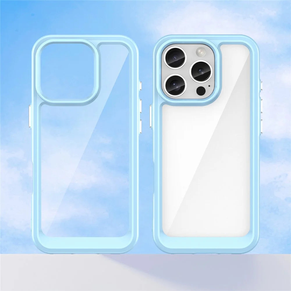 For iPhone 16 Pro Case TPU Frame Clear Acrylic Back Phone Cover - Blue - 2