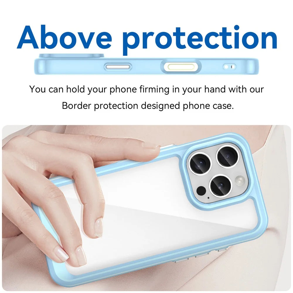For iPhone 16 Pro Case TPU Frame Clear Acrylic Back Phone Cover - Blue - 4