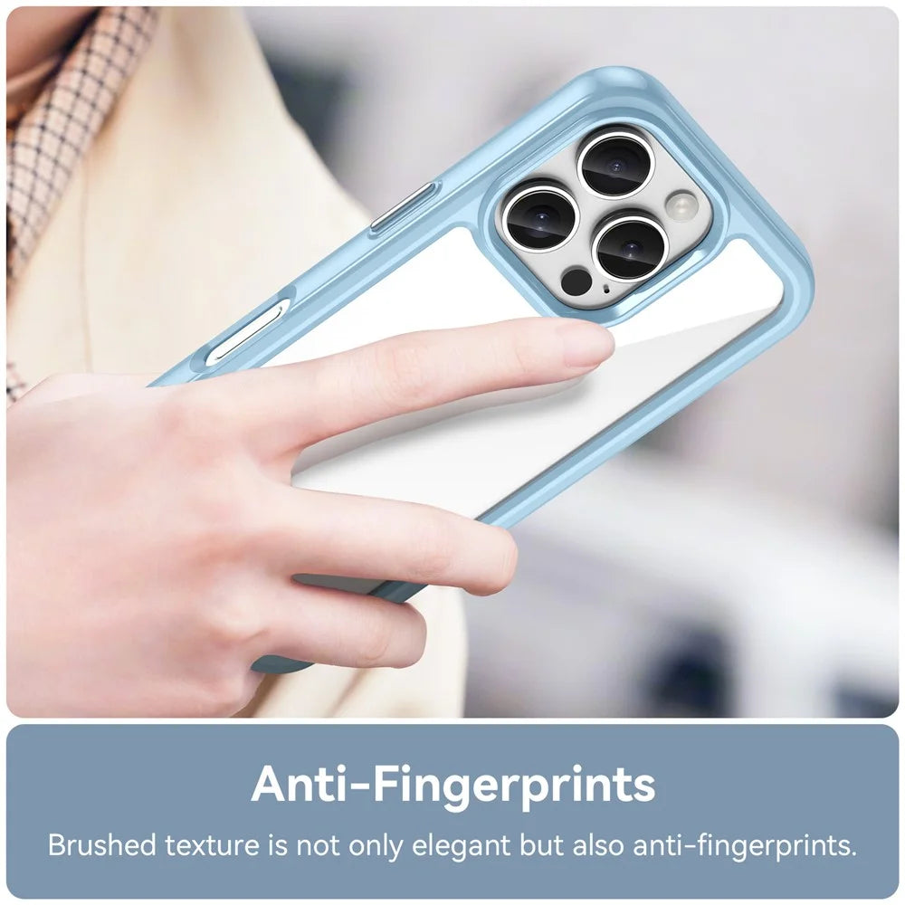 For iPhone 16 Pro Case TPU Frame Clear Acrylic Back Phone Cover - Blue - 5