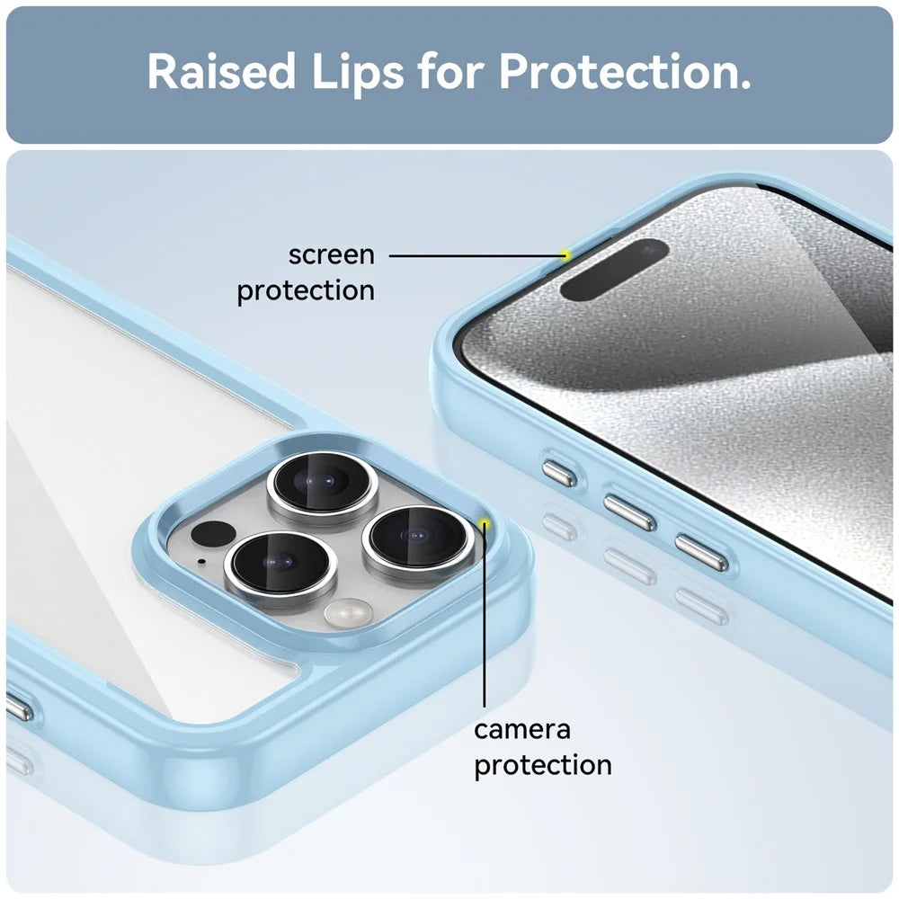 For iPhone 16 Pro Case TPU Frame Clear Acrylic Back Phone Cover - Blue - 6