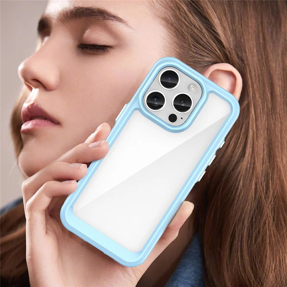 For iPhone 16 Pro Case TPU Frame Clear Acrylic Back Phone Cover - Blue - 7
