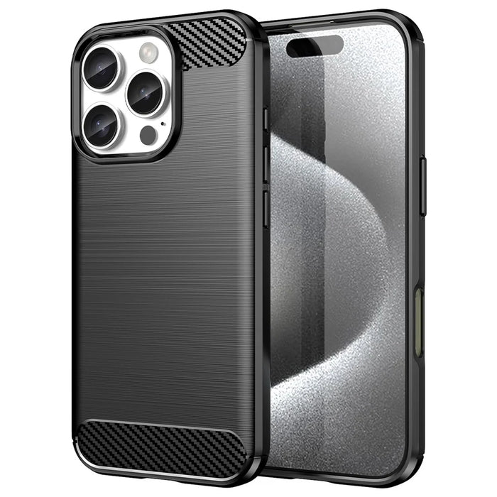 For iPhone 16 Pro TPU Case Brushed Carbon Fiber Texture Phone Cover - Black - 1