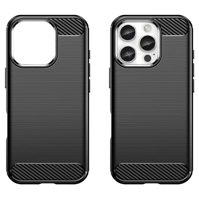 For iPhone 16 Pro TPU Case Brushed Carbon Fiber Texture Phone Cover - Black - 2