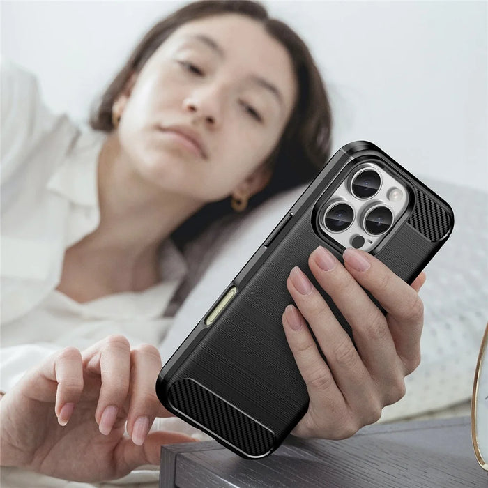 For iPhone 16 Pro TPU Case Brushed Carbon Fiber Texture Phone Cover - Black - 7