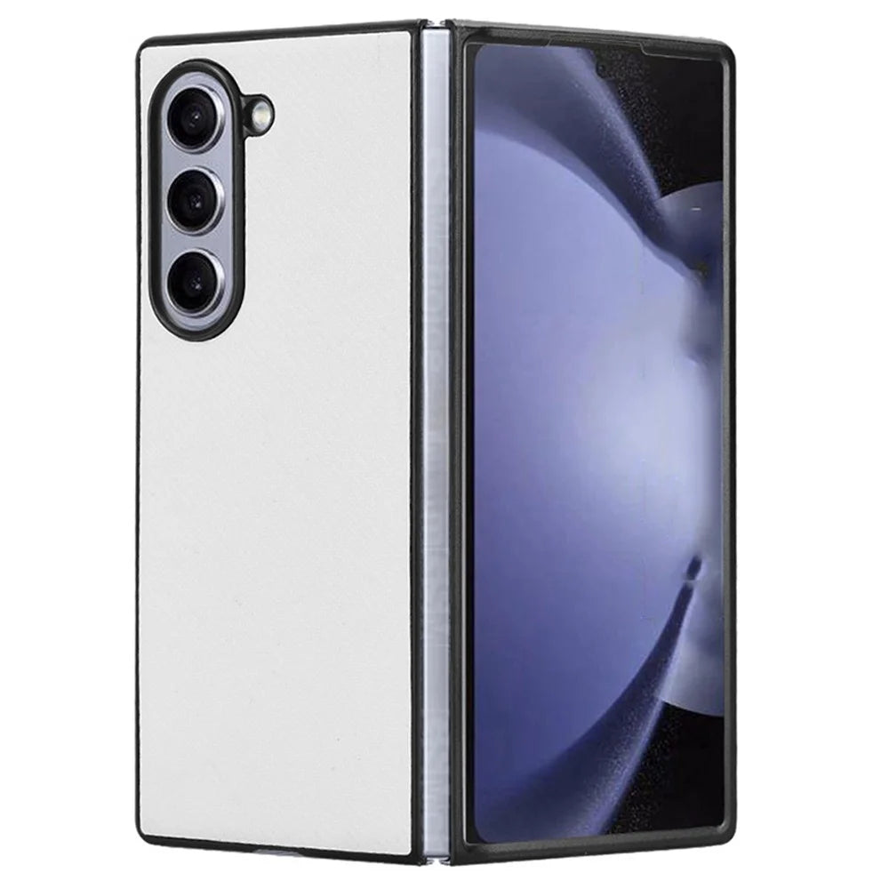 For Samsung Galaxy Z Fold6 5G Case PU Leather+PC Drop-Proof Shell Carbon Fiber Texture - White - 1