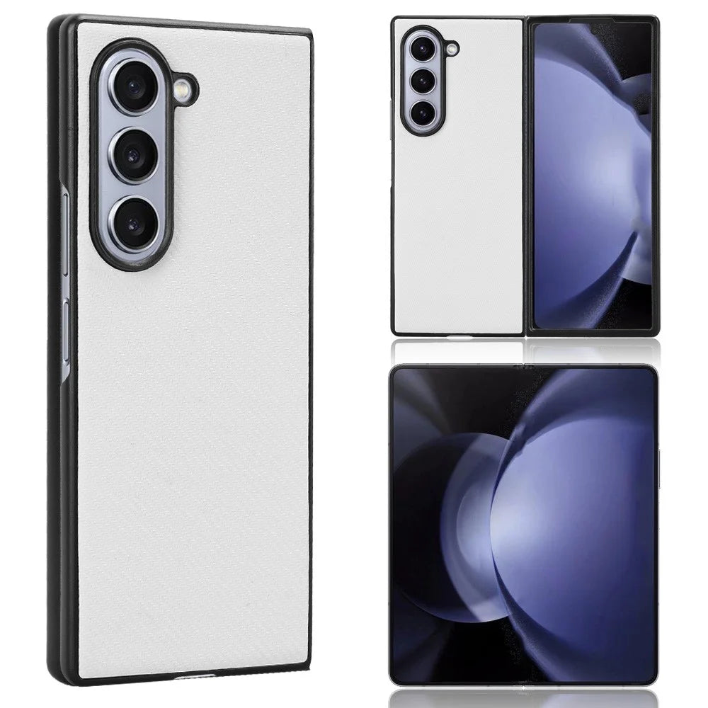 For Samsung Galaxy Z Fold6 5G Case PU Leather+PC Drop-Proof Shell Carbon Fiber Texture - White - 5