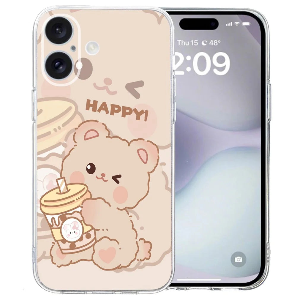 For iPhone 16 Case Soft TPU Pattern Printing Phone Cover with Transparent Edge - Bear - 1