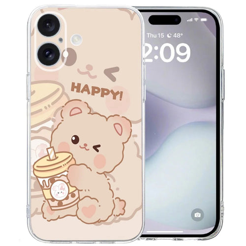 For iPhone 16 Case Soft TPU Pattern Printing Phone Cover with Transparent Edge - Bear - 1