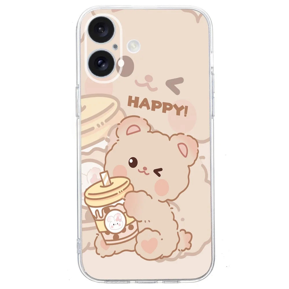 For iPhone 16 Case Soft TPU Pattern Printing Phone Cover with Transparent Edge - Bear - 2